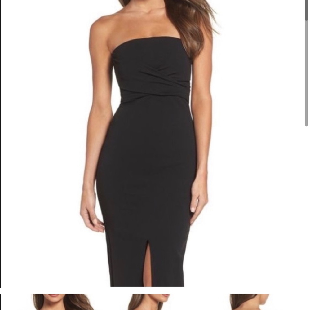 Lulus own the night black strapless gown with opera gloves